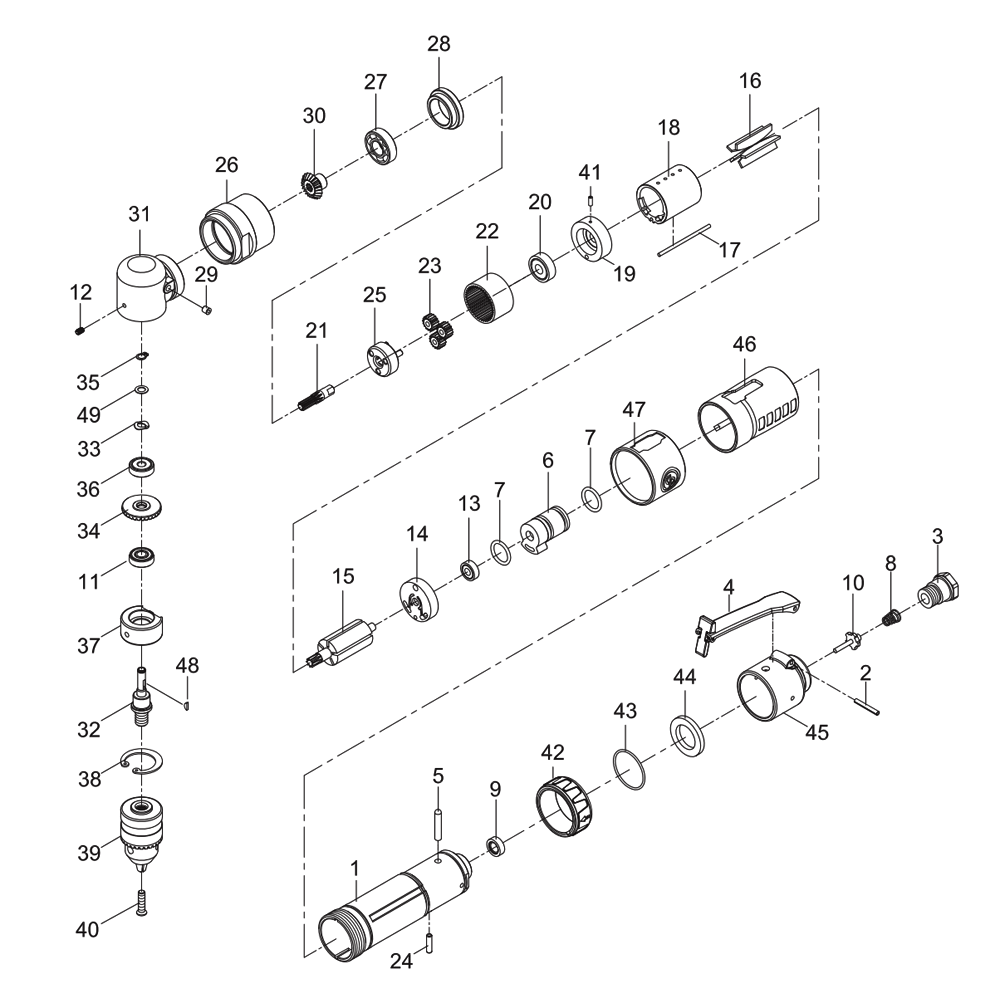 Fig-0 Diagram and Parts List for CP879C  Chicago Pneumatic Drill